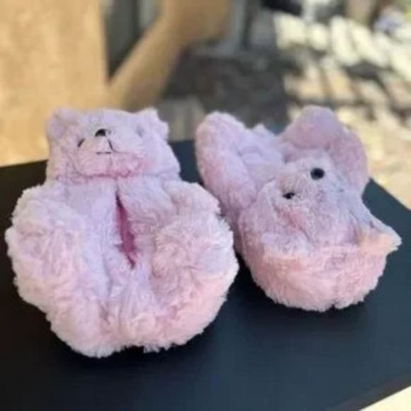 LIVE SHOW - Pink Teddy Bear Slippers - Picture 2 of 4